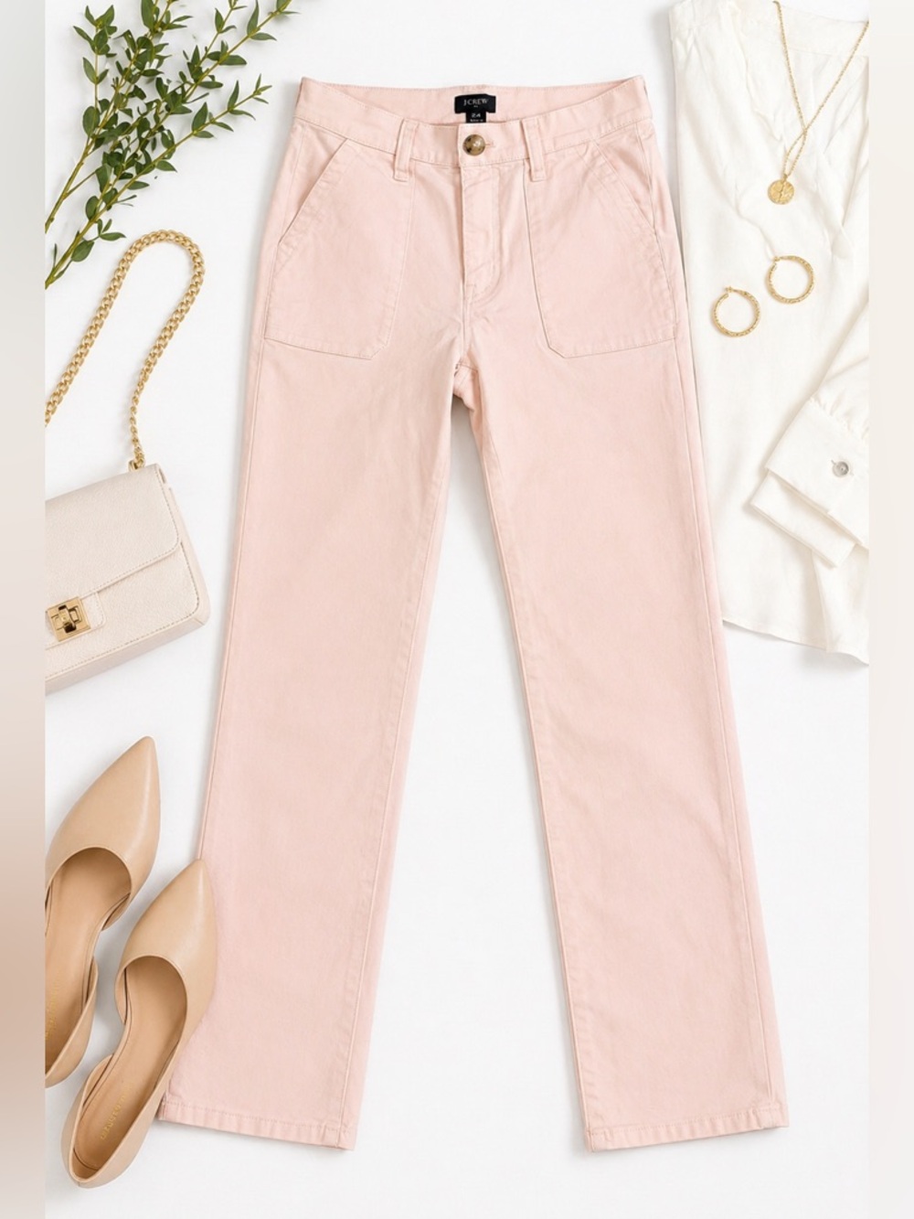 J.Crew Blush Pink Straight Leg Pants Size 24 High Rise Cotton Stretch. Runs big